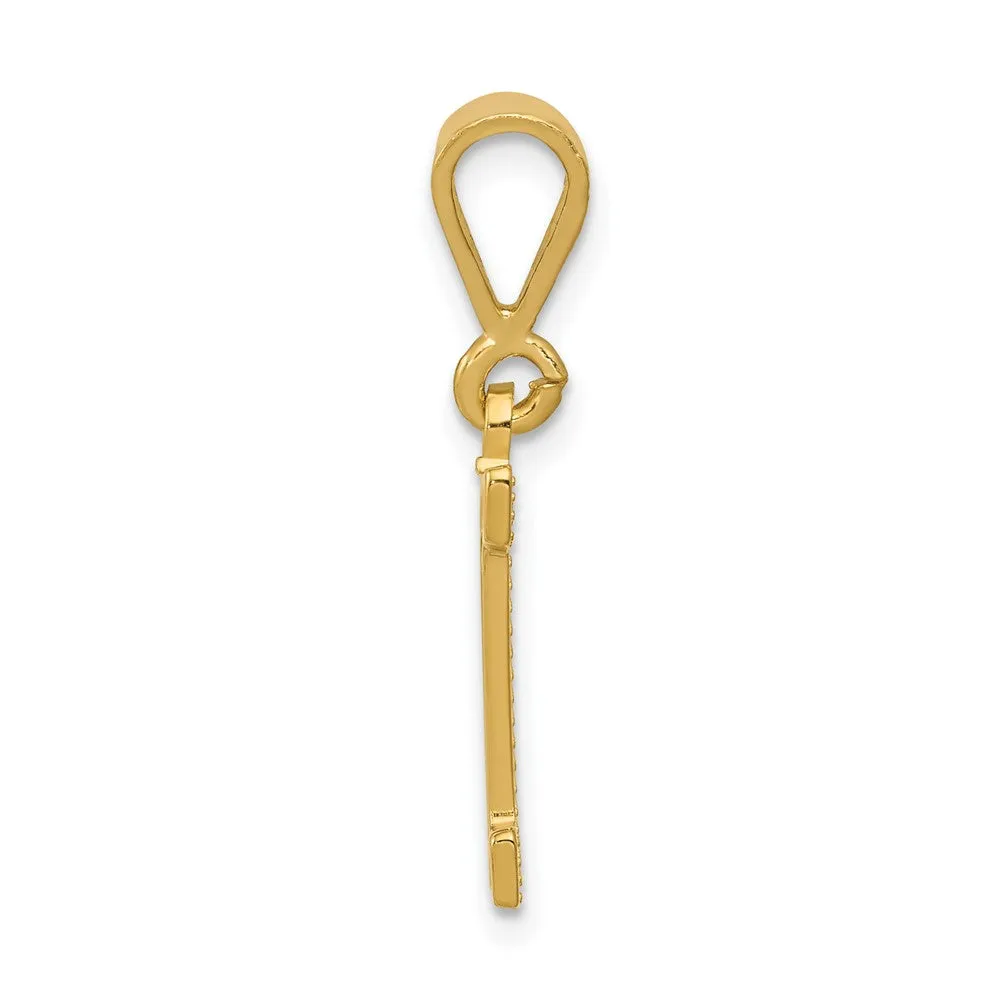 14k Yellow Gold Textured Initial I Charm