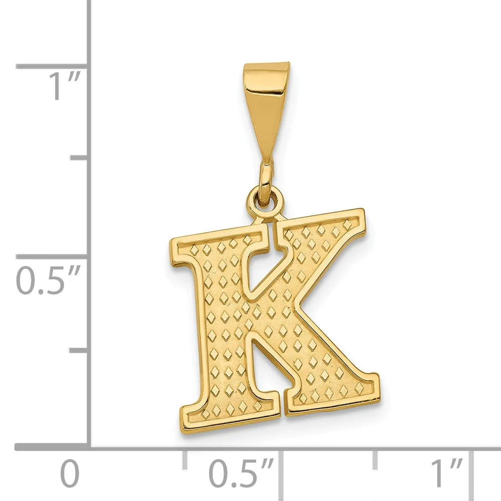 14k Yellow Gold Textured Initial K Charm