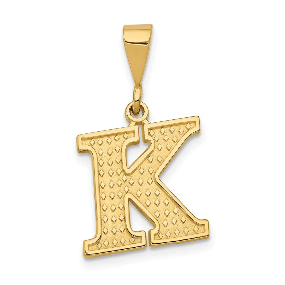 14k Yellow Gold Textured Initial K Charm