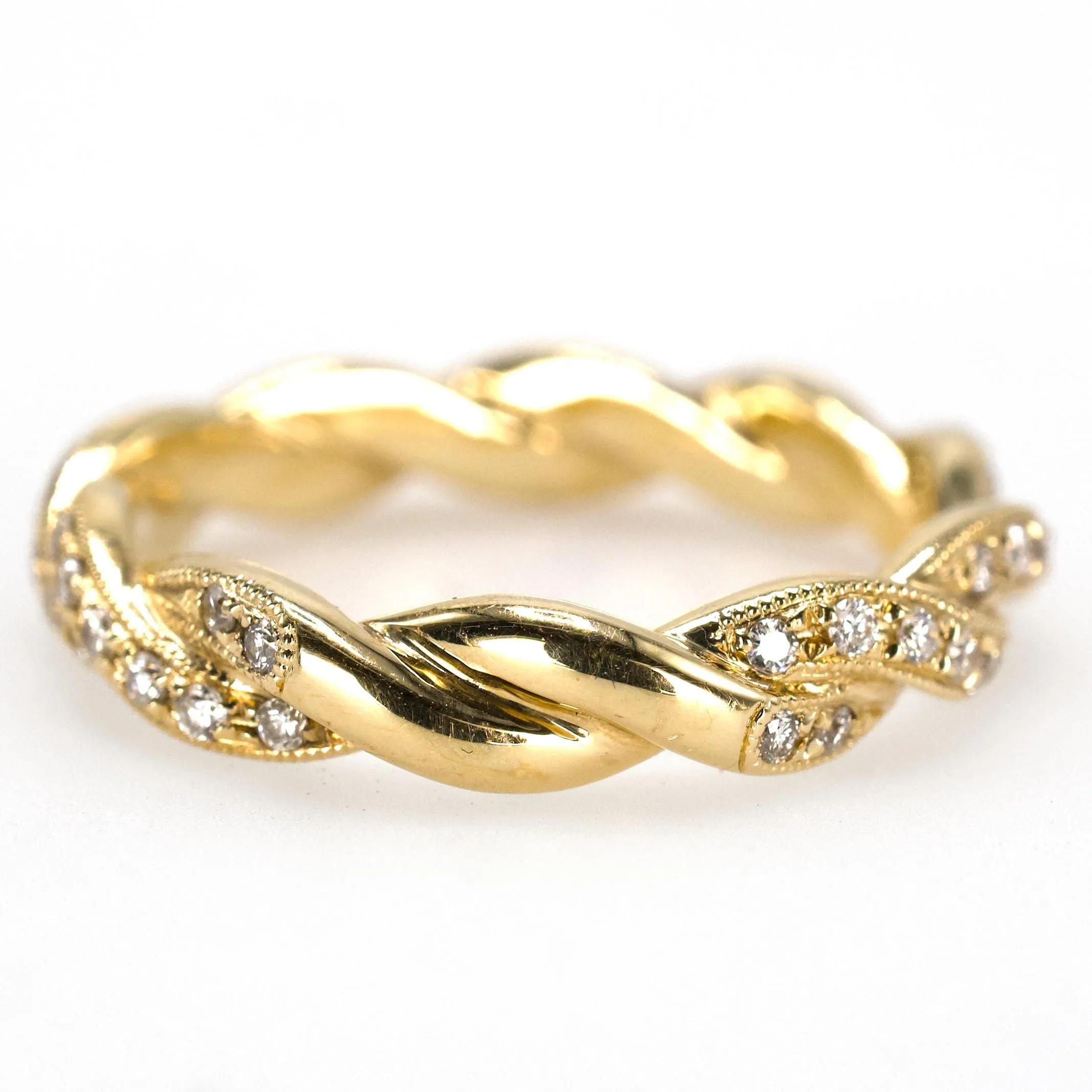 14K Yellow Gold Twisted Diamond Wedding Band
