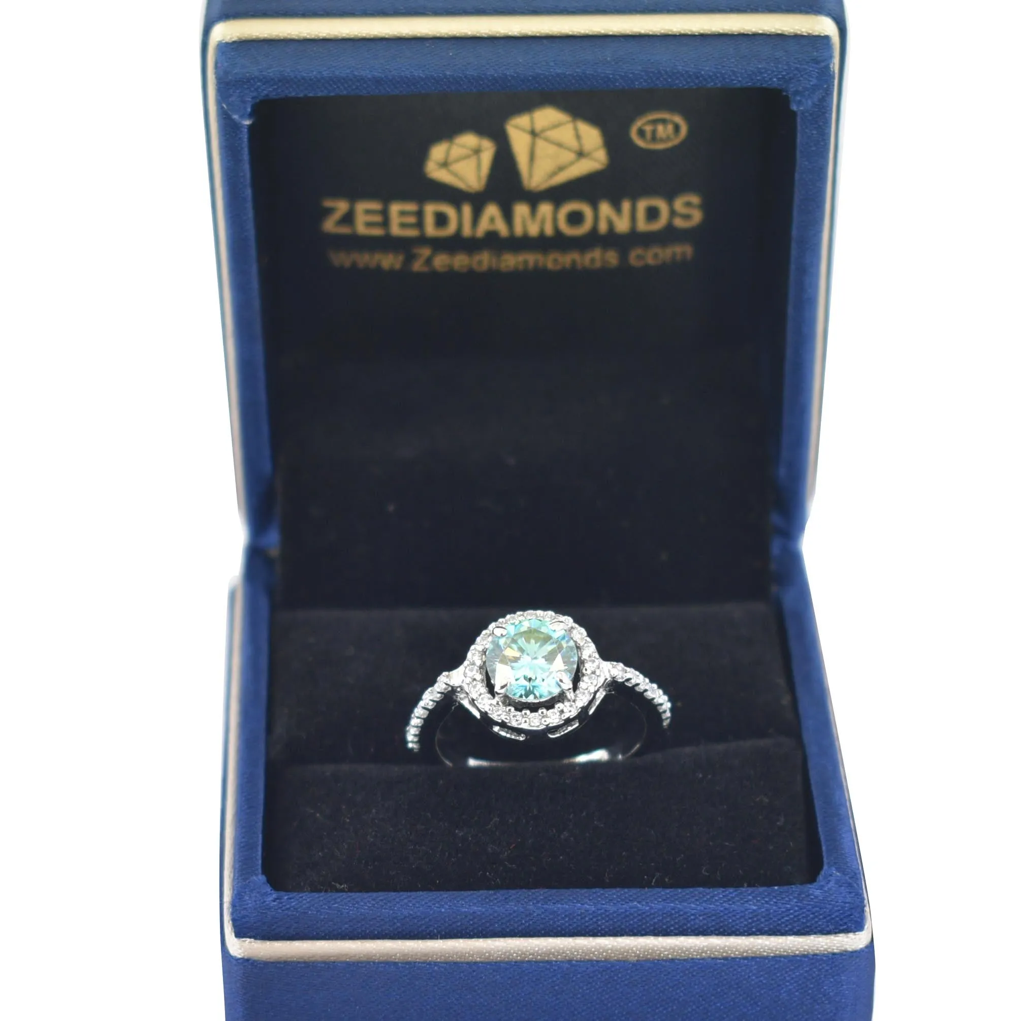 1.50 Ct AAA Certified Elegant Blue Diamond Ring in 925 Silver with Accents, Excellent Luster and Great Ideal Gift For Anniversary!