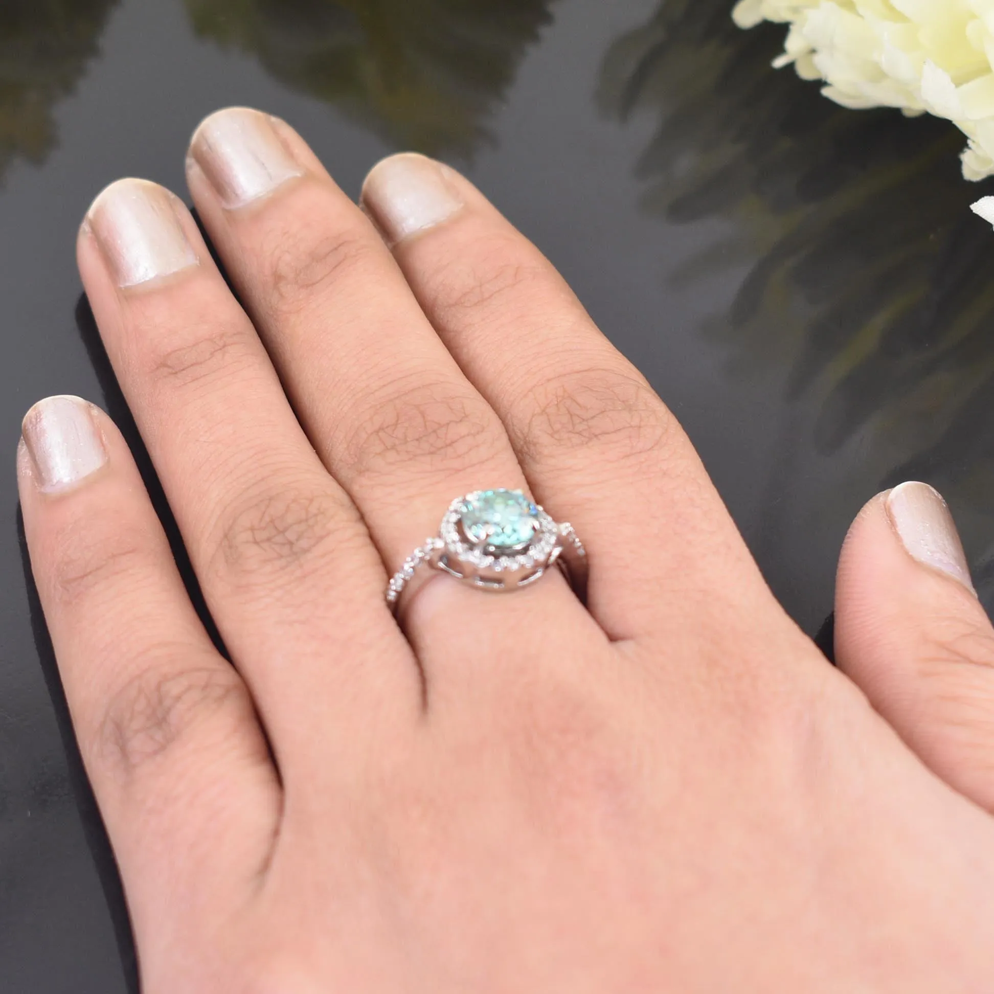 1.50 Ct AAA Certified Elegant Blue Diamond Ring in 925 Silver with Accents, Excellent Luster and Great Ideal Gift For Anniversary!