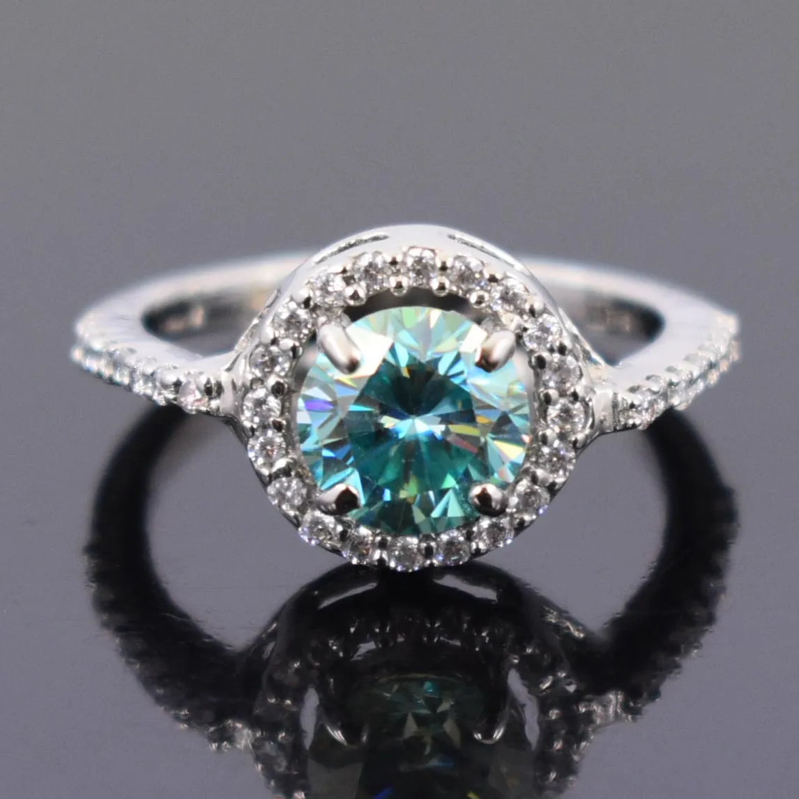 1.50 Ct AAA Certified Elegant Blue Diamond Ring in 925 Silver with Accents, Excellent Luster and Great Ideal Gift For Anniversary!