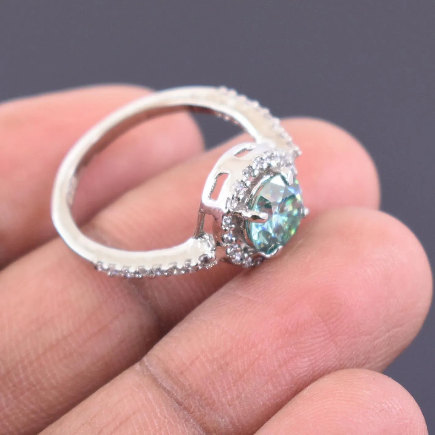 1.50 Ct AAA Certified Elegant Blue Diamond Ring in 925 Silver with Accents, Excellent Luster and Great Ideal Gift For Anniversary!