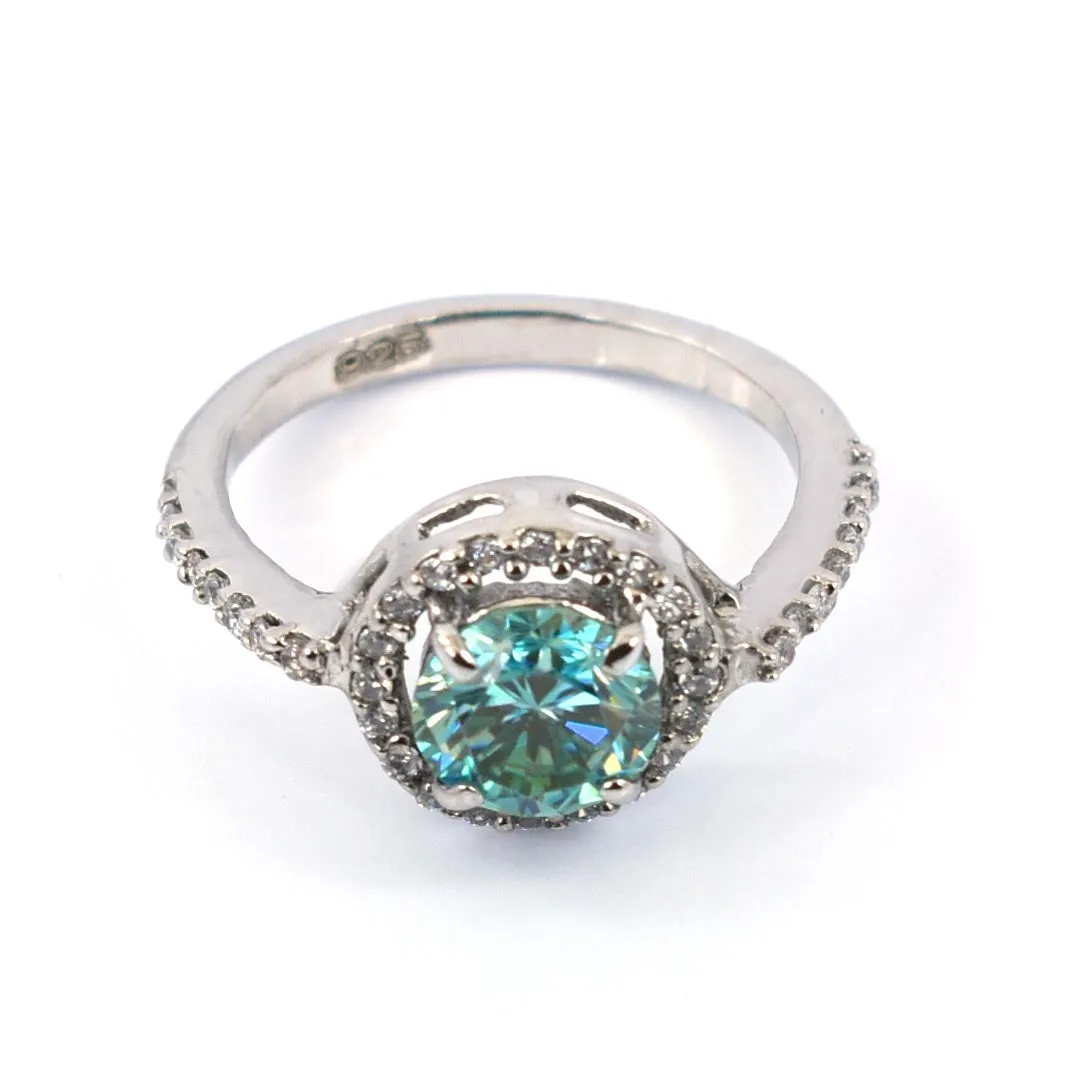 1.50 Ct AAA Certified Elegant Blue Diamond Ring in 925 Silver with Accents, Excellent Luster and Great Ideal Gift For Anniversary!
