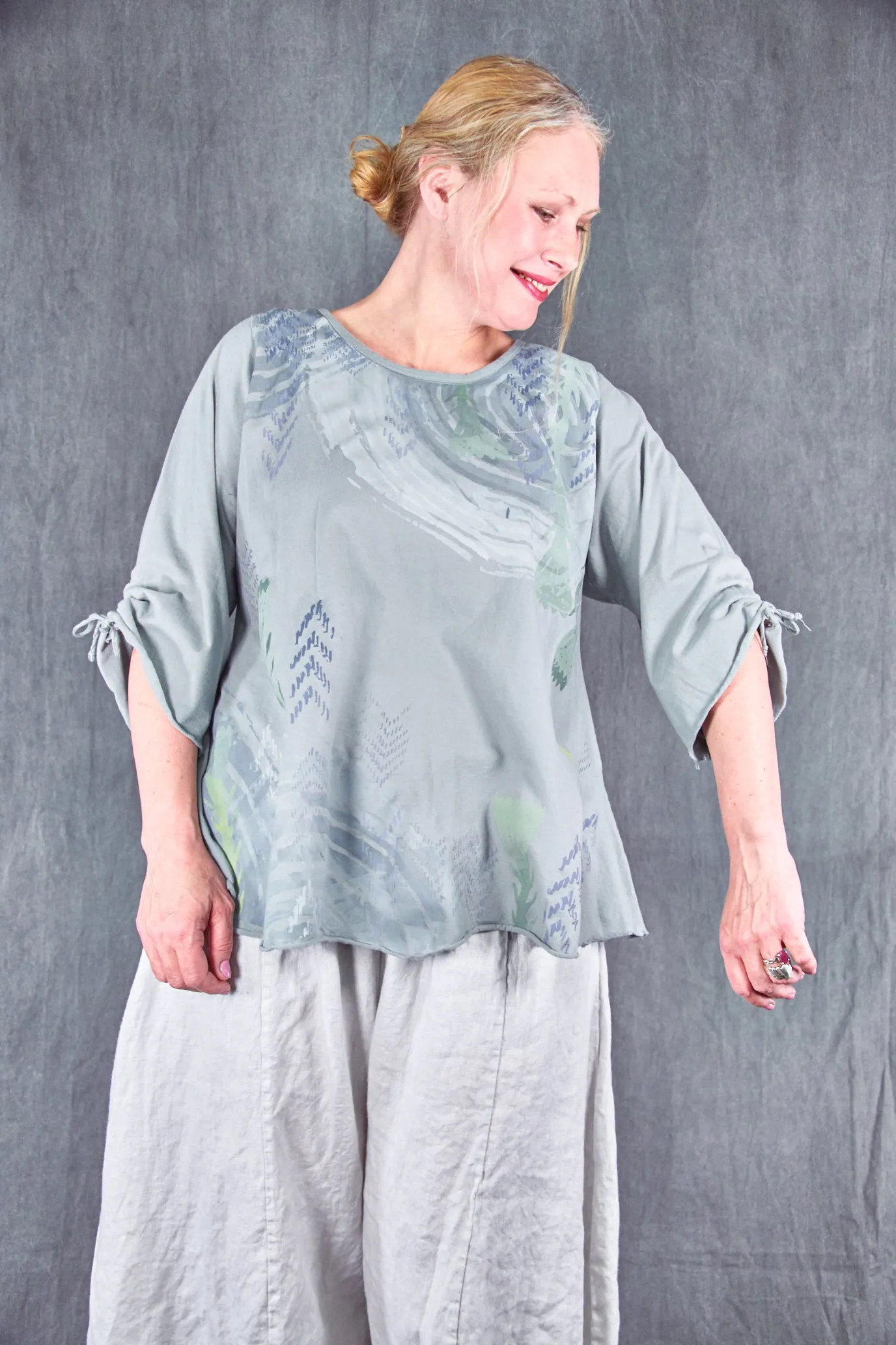 1578 Cafe Tee W/Drawcord Sleeves-Blue Dawn-P