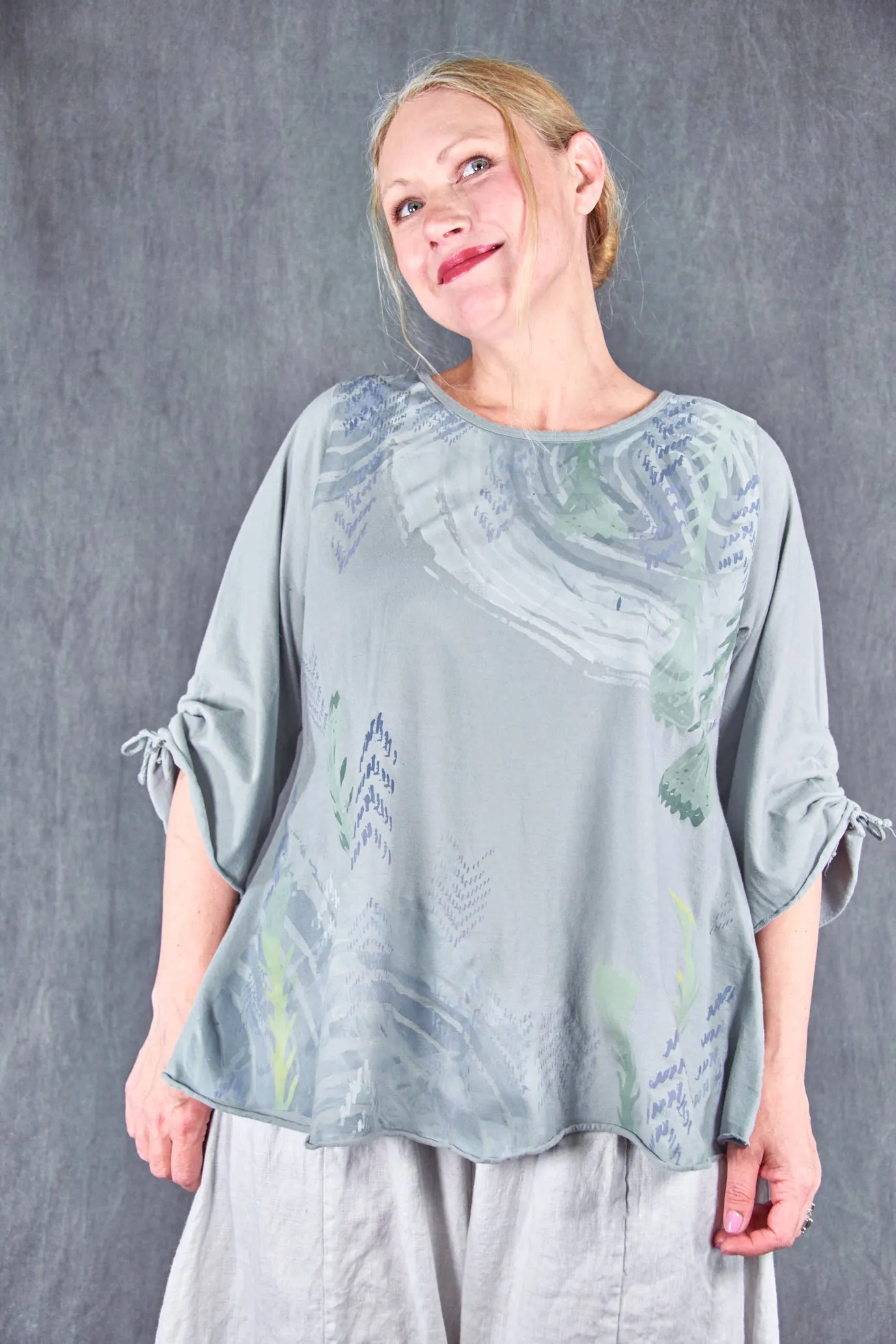 1578 Cafe Tee W/Drawcord Sleeves-Blue Dawn-P