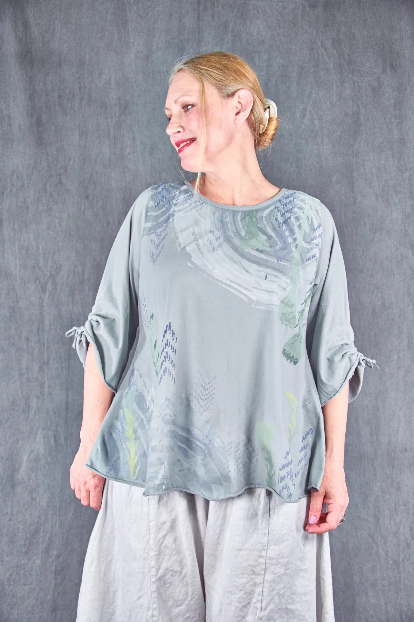 1578 Cafe Tee W/Drawcord Sleeves-Blue Dawn-P