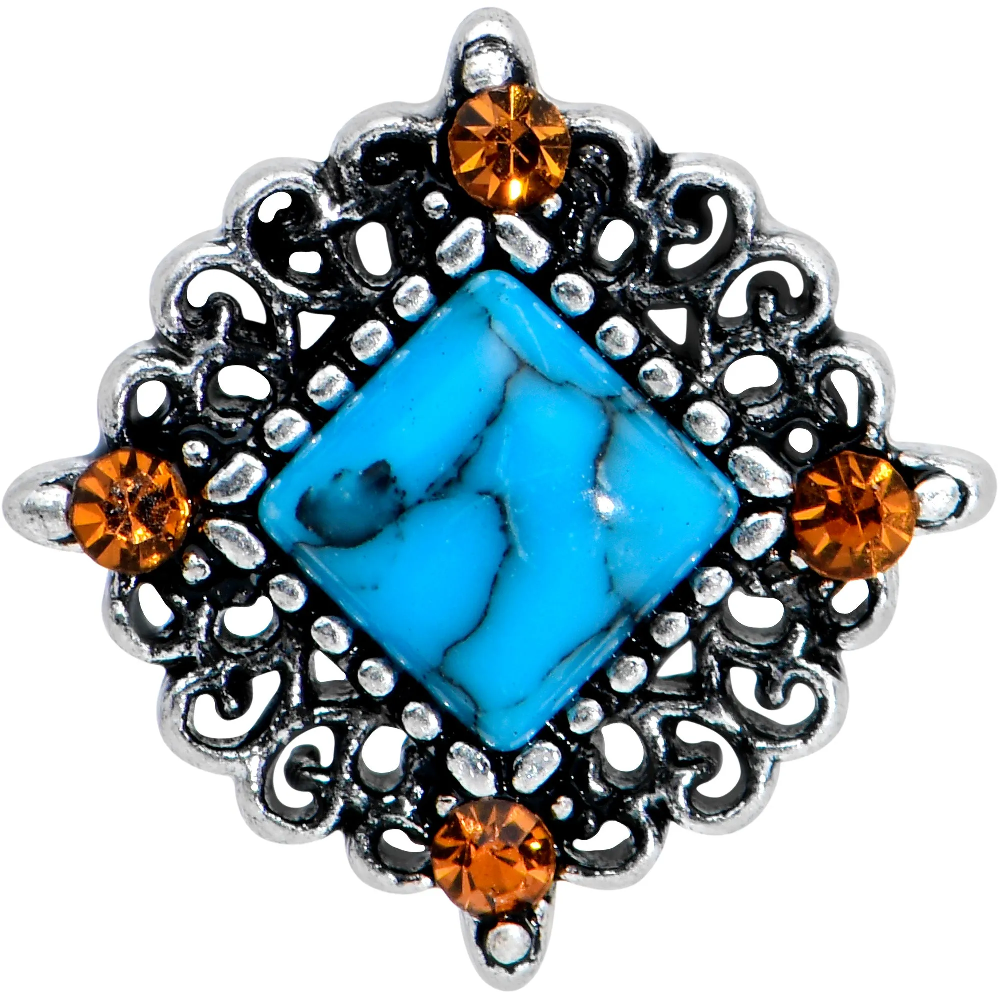 16 Gauge 5/16 Yellow Gem Blue Faux Turquoise Square Labret Tragus