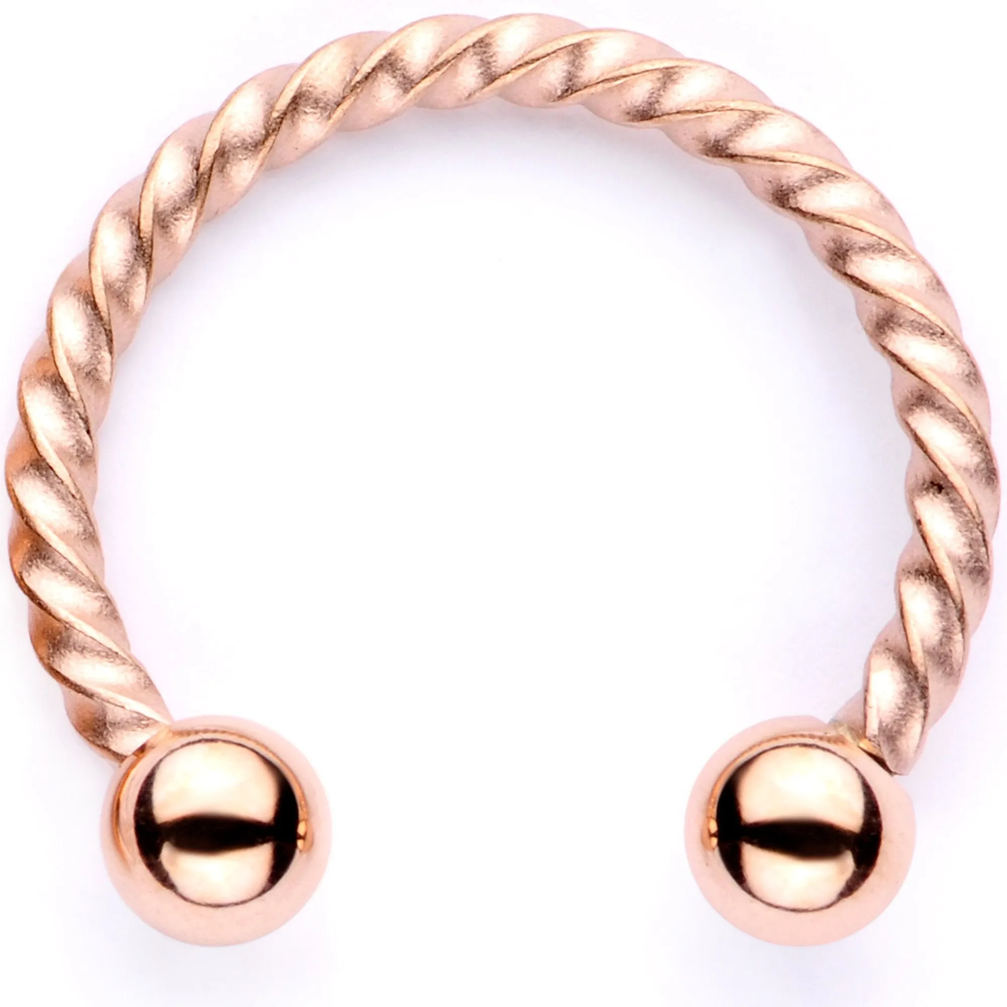 16 Gauge Pink Faux Opal Rose Gold Tone Twisted Horseshoe Clip On Fake Septum Ring Set