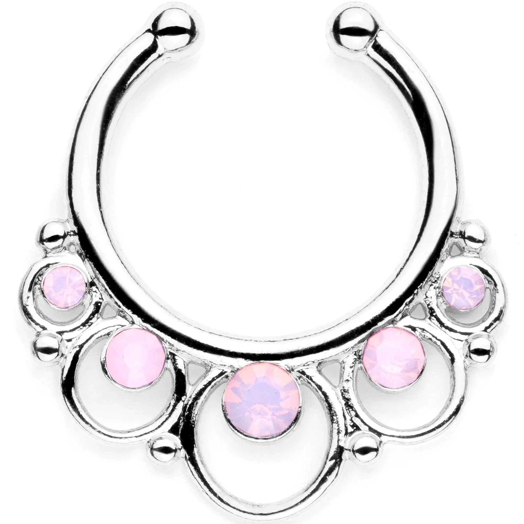 16 Gauge Pink Faux Opal Twisted Horseshoe Clip On Fake Septum Ring Set