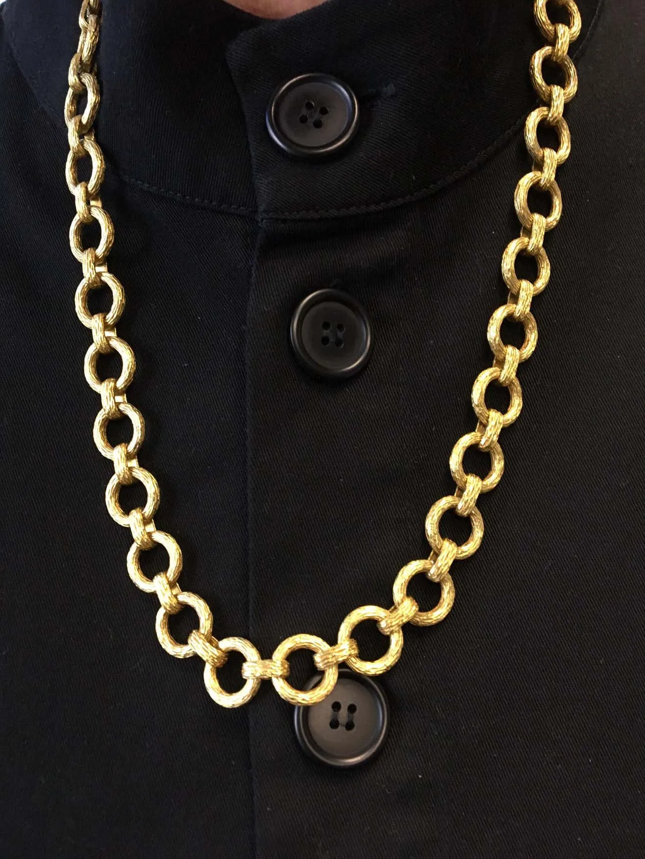 1980s Long Textured Link 18 Karat Gold Chain Necklace