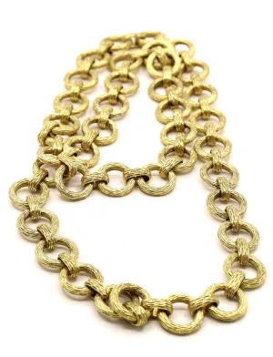 1980s Long Textured Link 18 Karat Gold Chain Necklace