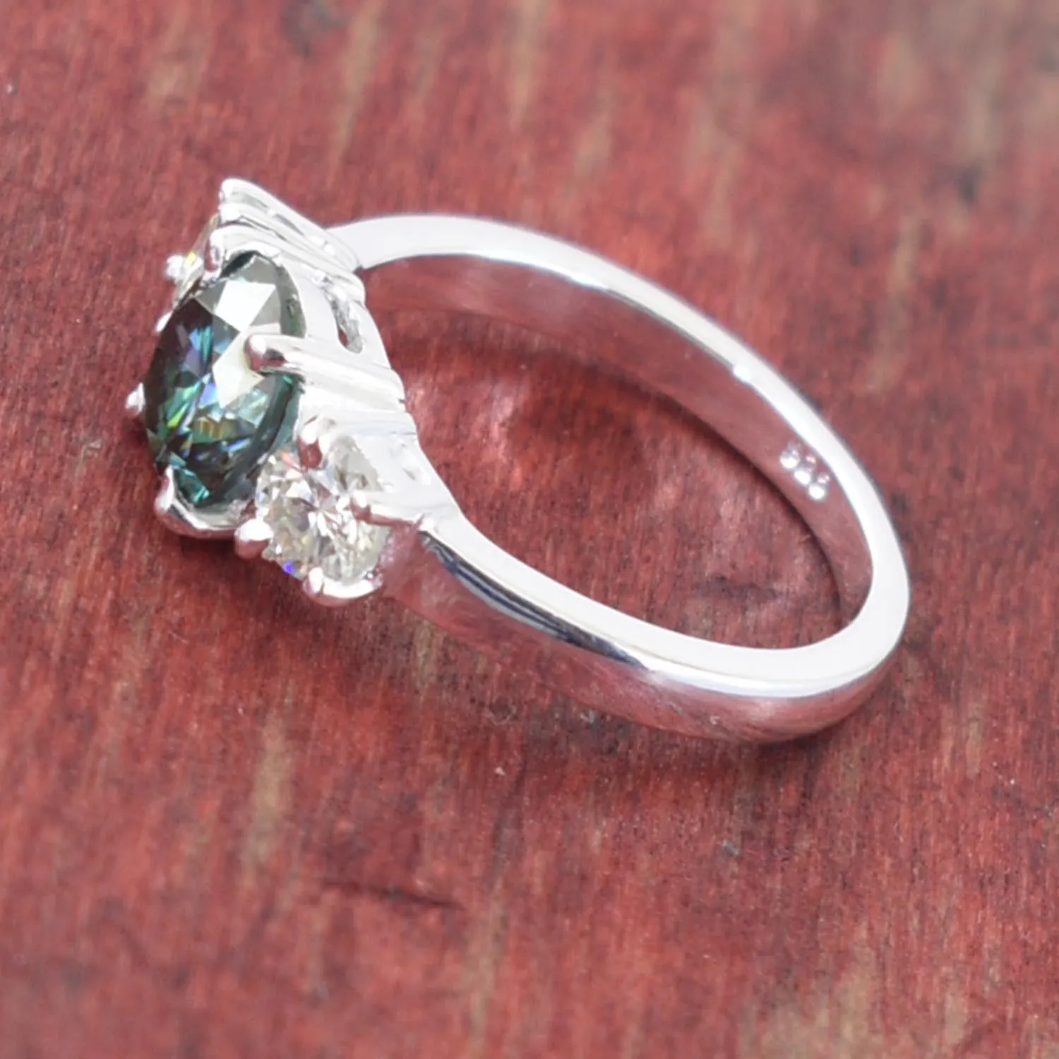 2 Ct Round Brilliant Cut Blue Diamond Ring With White Accents, AAA Quality, Great Shine & Luster !