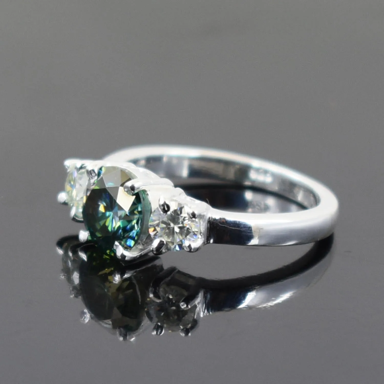 2 Ct Round Brilliant Cut Blue Diamond Ring With White Accents, AAA Quality, Great Shine & Luster !