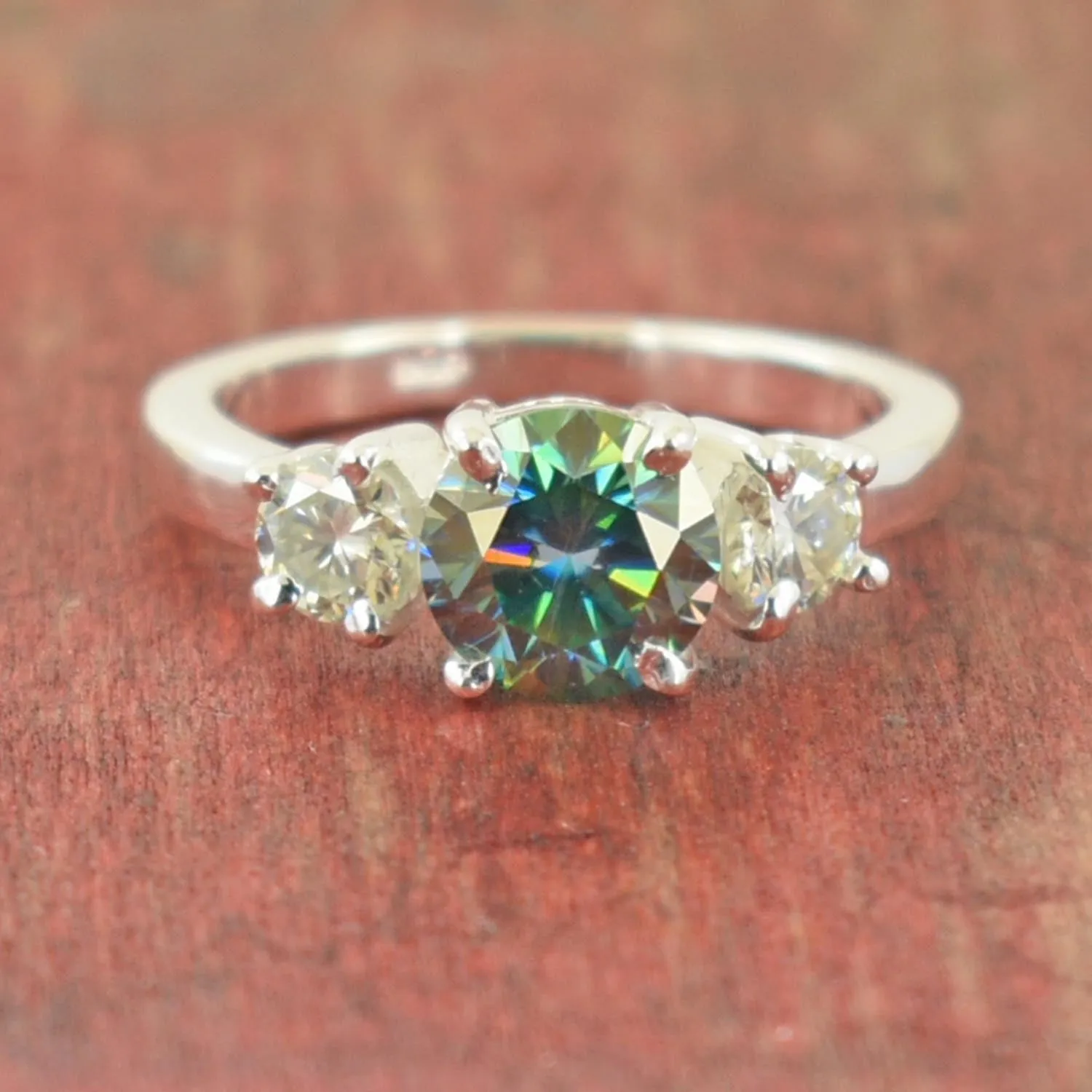 2 Ct Round Brilliant Cut Blue Diamond Ring With White Accents, AAA Quality, Great Shine & Luster !