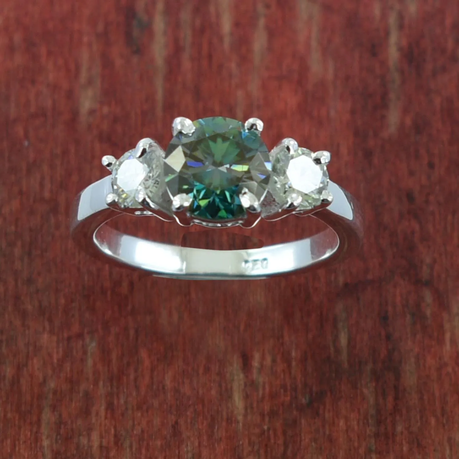 2 Ct Round Brilliant Cut Blue Diamond Ring With White Accents, AAA Quality, Great Shine & Luster !