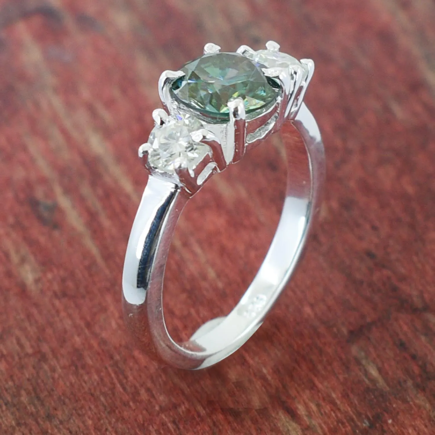 2 Ct Round Brilliant Cut Blue Diamond Ring With White Accents, AAA Quality, Great Shine & Luster !