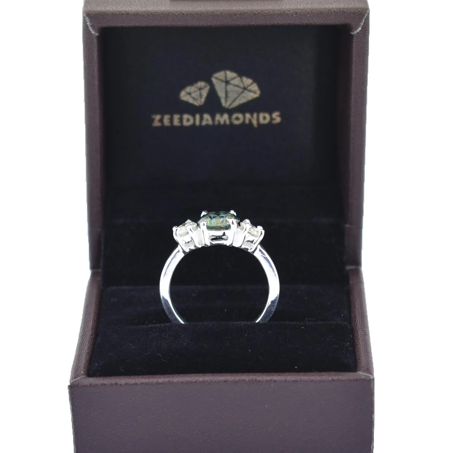 2 Ct Round Brilliant Cut Blue Diamond Ring With White Accents, AAA Quality, Great Shine & Luster !