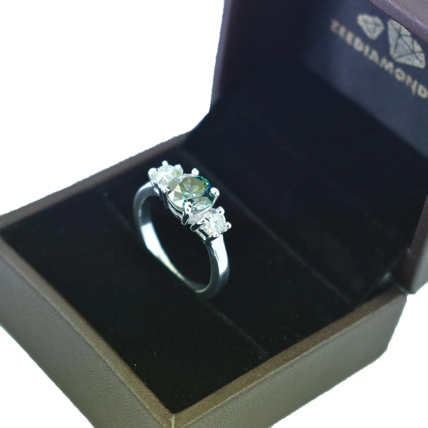 2 Ct Round Brilliant Cut Blue Diamond Ring With White Accents, AAA Quality, Great Shine & Luster !