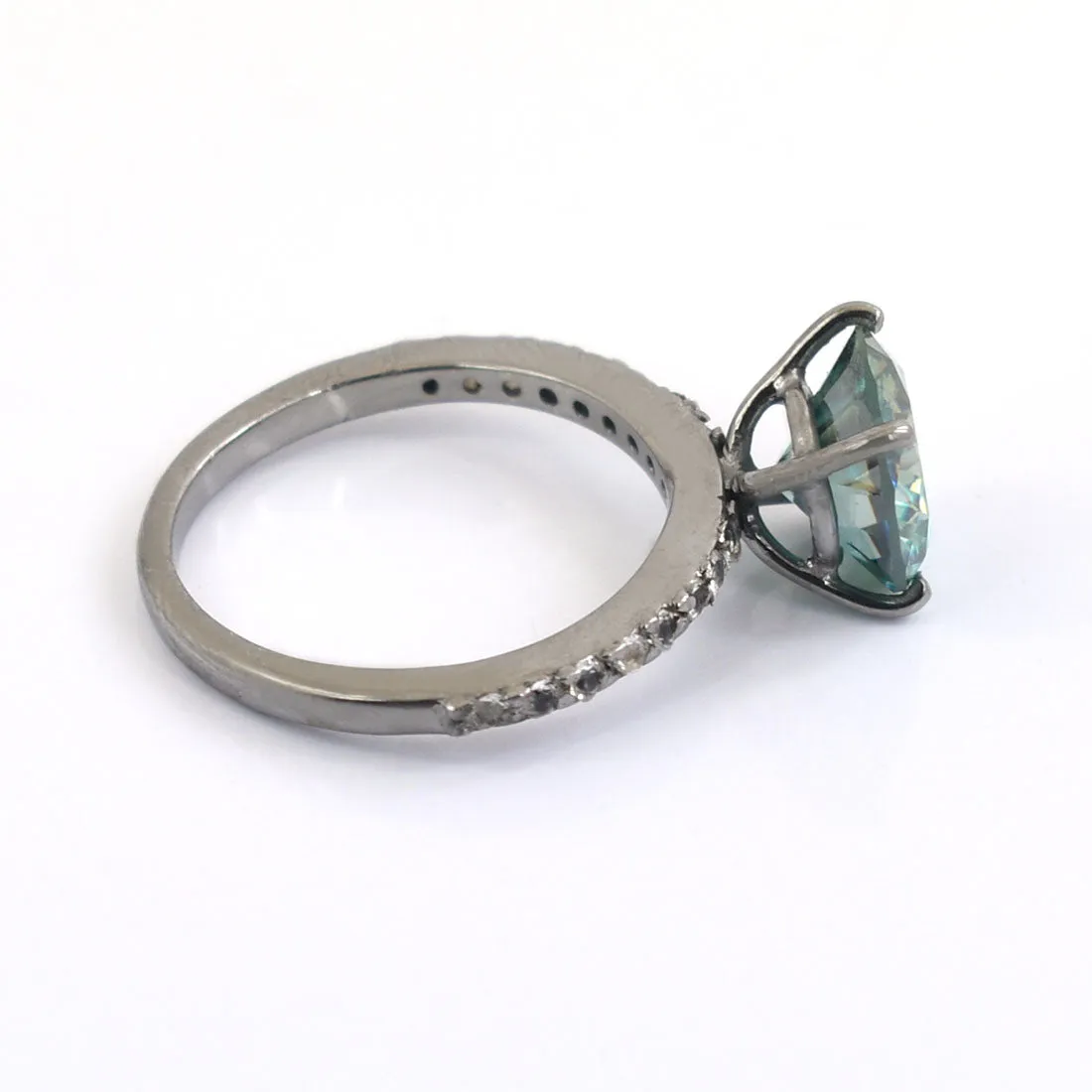 2.15 Ct AAA Certified Blue Diamond Ring with Accents in Black God. Great Brilliance and Luster