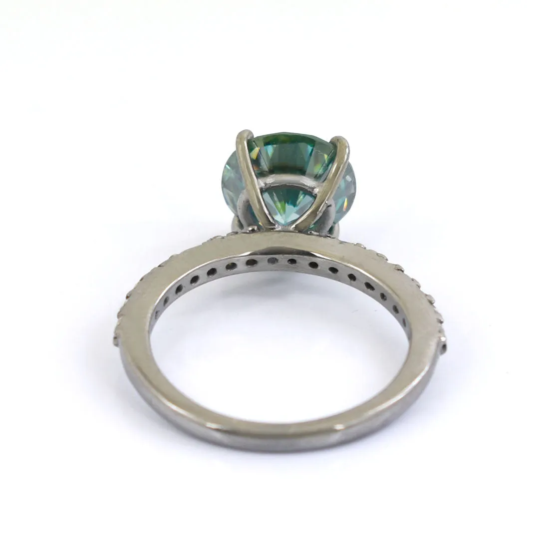 2.15 Ct AAA Certified Blue Diamond Ring with Accents in Black God. Great Brilliance and Luster