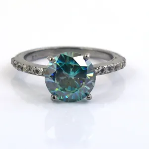 2.15 Ct AAA Certified Blue Diamond Ring with Accents in Black God. Great Brilliance and Luster