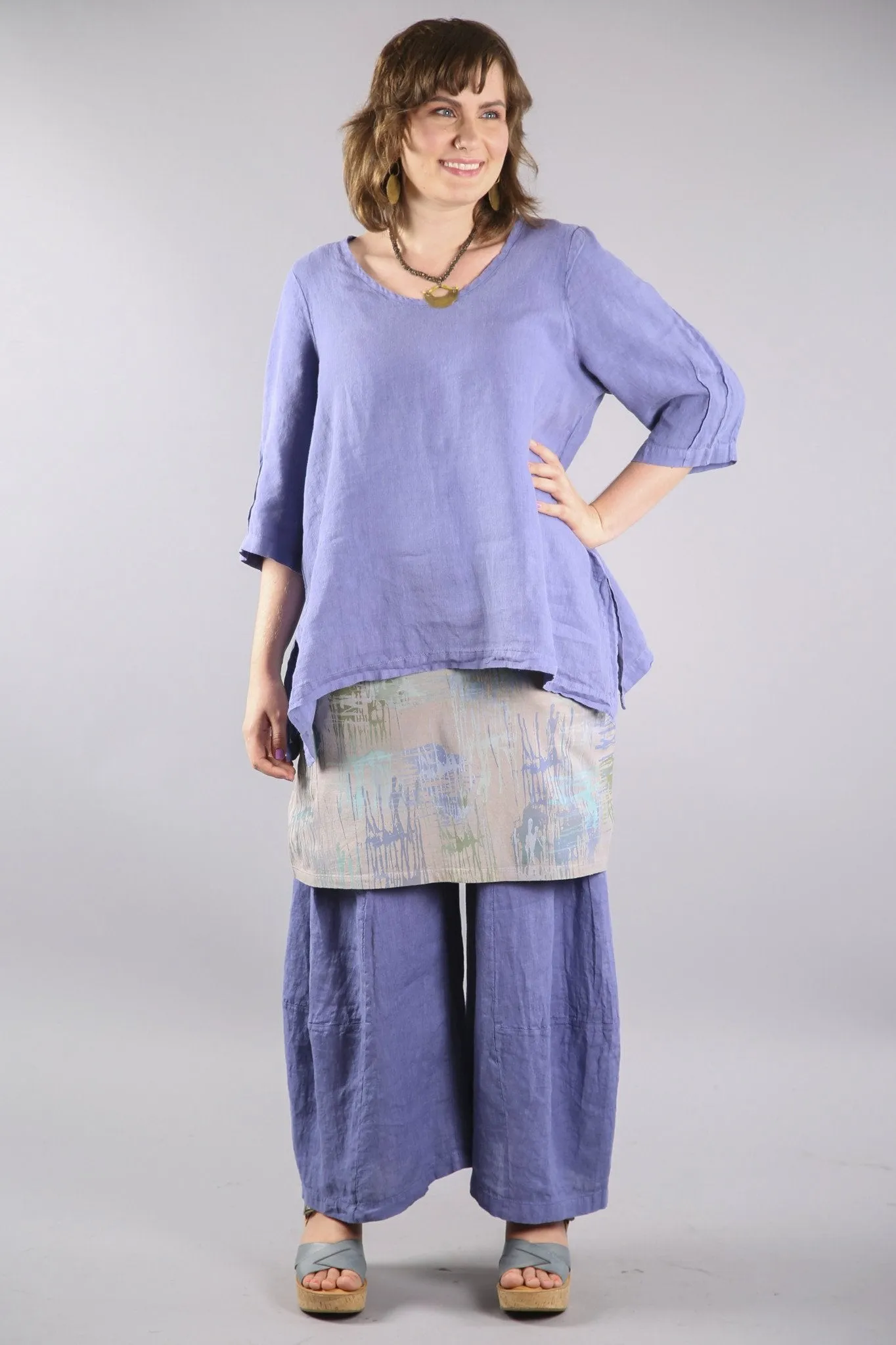 2183 Relaxed Linen Top-Dark Periwinkle-U