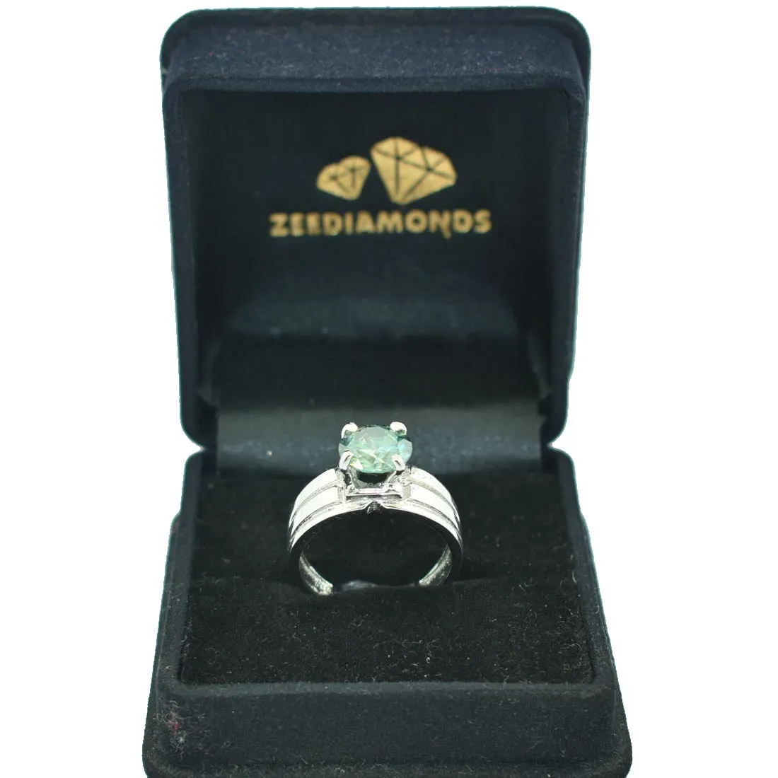2.25 Ct AAA Certified Round Brilliant Cut Blue Diamond Solitaire Band Ring, Great Sparkle & Excellent Luster