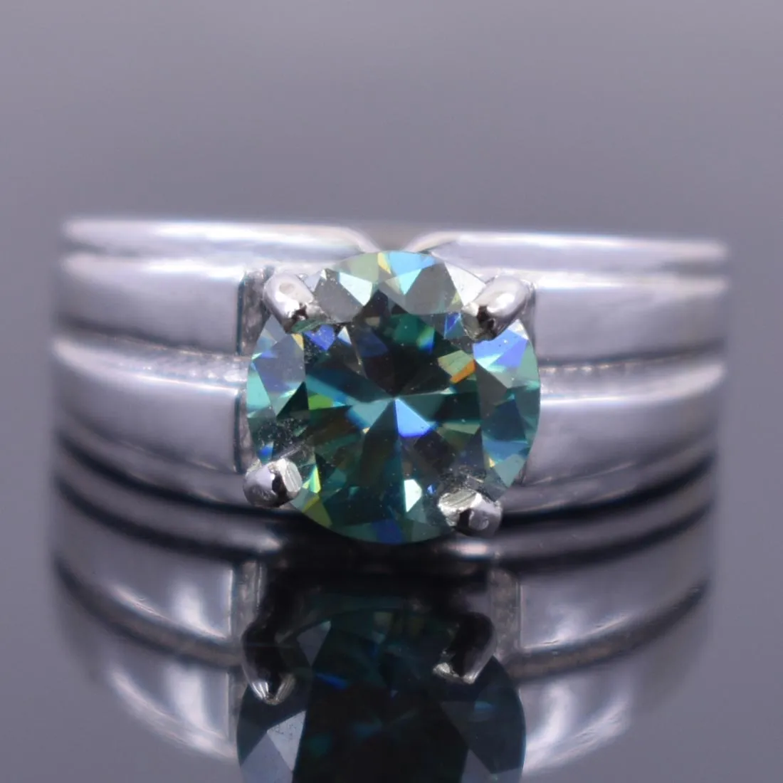 2.25 Ct AAA Certified Round Brilliant Cut Blue Diamond Solitaire Band Ring, Great Sparkle & Excellent Luster