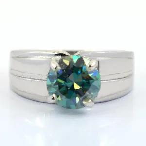 2.25 Ct AAA Certified Round Brilliant Cut Blue Diamond Solitaire Band Ring, Great Sparkle & Excellent Luster