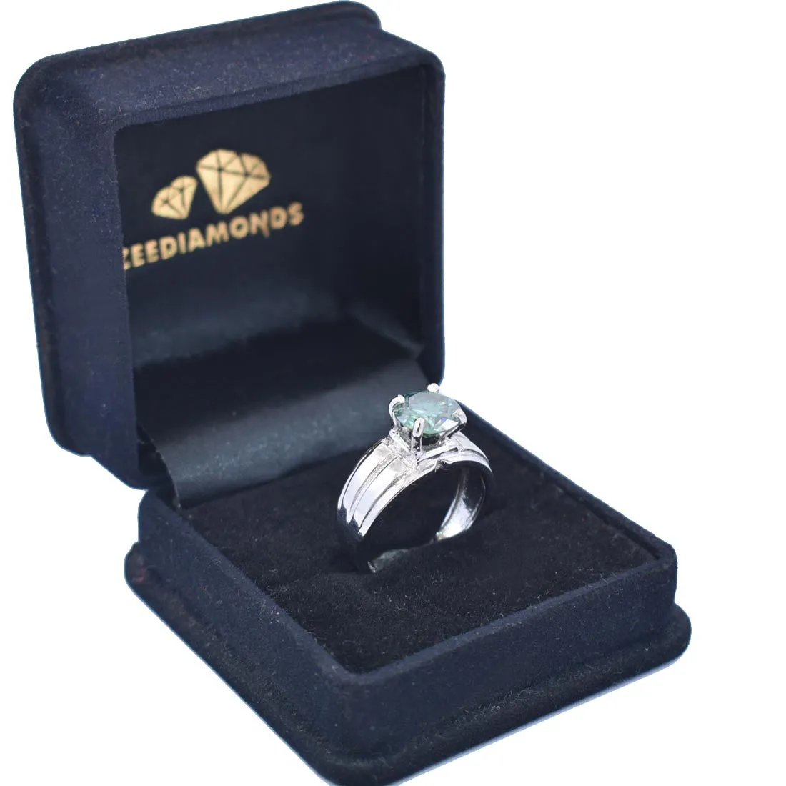 2.25 Ct AAA Certified Round Brilliant Cut Blue Diamond Solitaire Band Ring, Great Sparkle & Excellent Luster