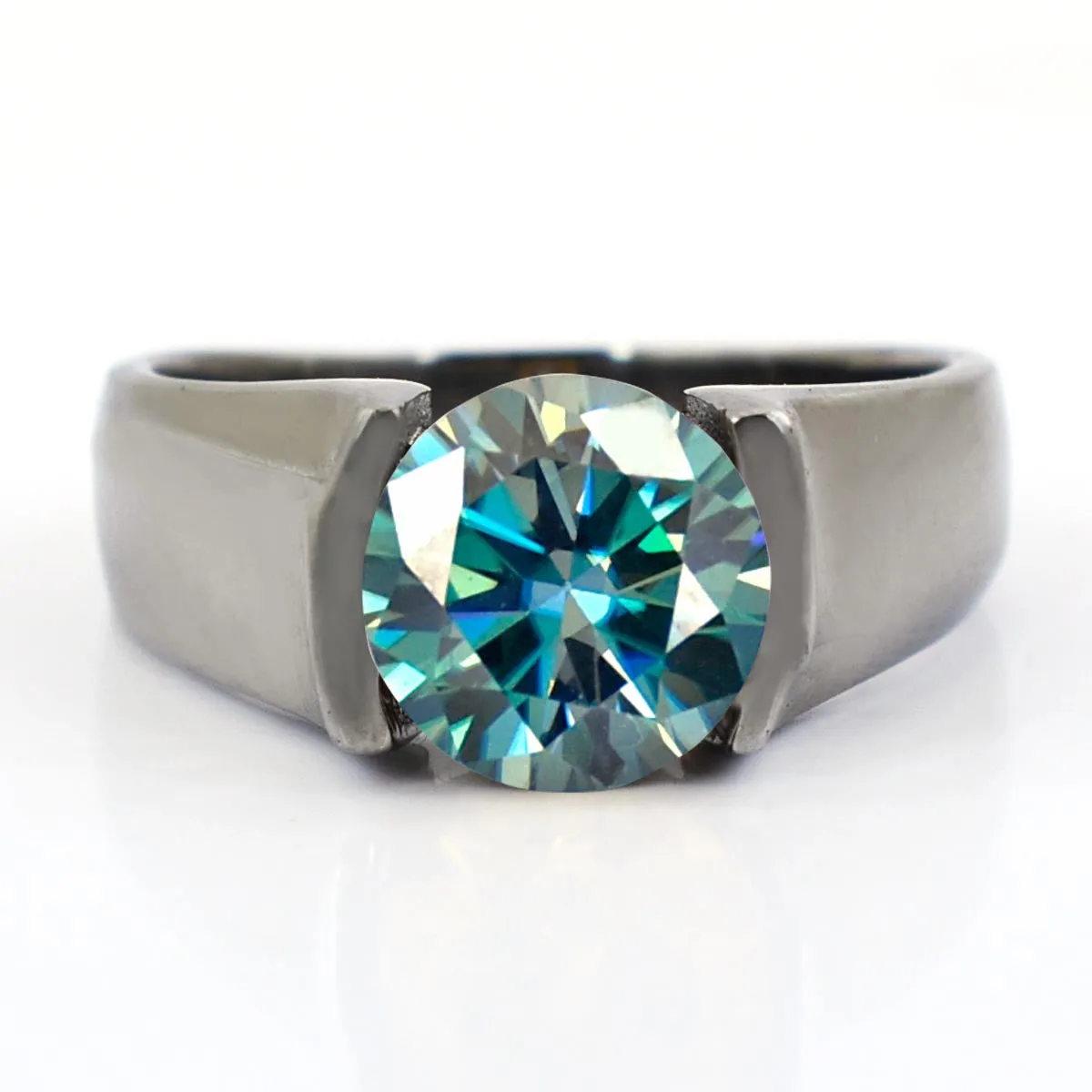 2.25 Ct Certified Blue Diamond Solitaire Ring in Bezel Setting in Black Gold. AAA Quality