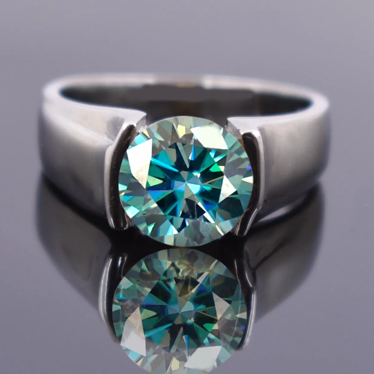 2.25 Ct Certified Blue Diamond Solitaire Ring in Bezel Setting in Black Gold. AAA Quality