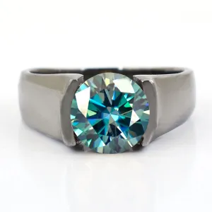 2.25 Ct Certified Blue Diamond Solitaire Ring in Bezel Setting in Black Gold. AAA Quality