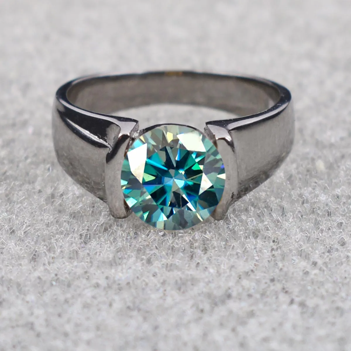 2.25 Ct Certified Blue Diamond Solitaire Ring in Bezel Setting in Black Gold. AAA Quality