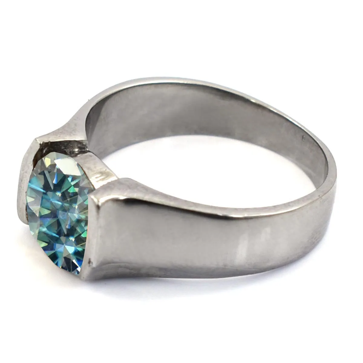 2.25 Ct Certified Blue Diamond Solitaire Ring in Bezel Setting in Black Gold. AAA Quality