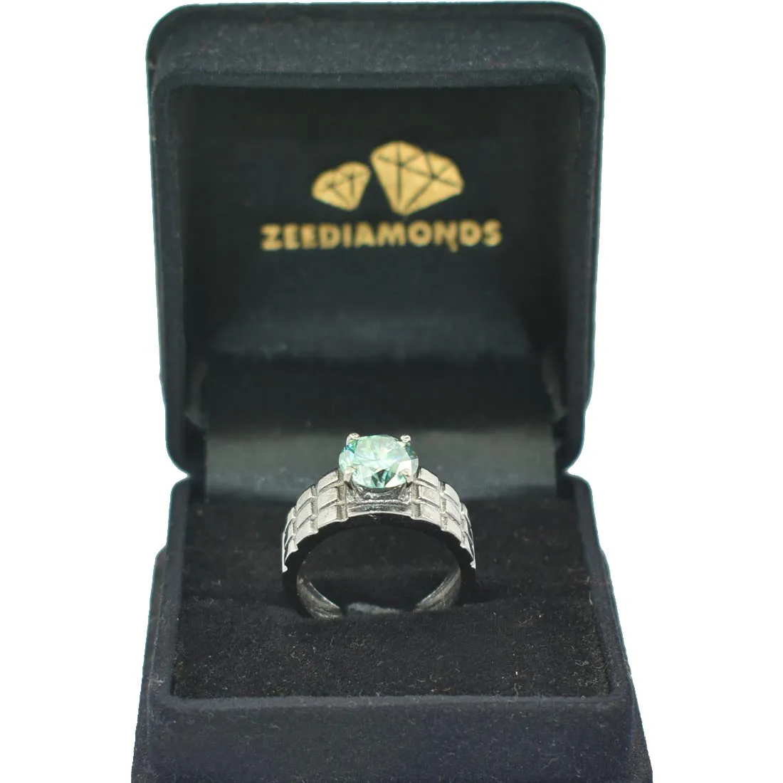 2.50 Ct Certified Blue Diamond Solitaire Men's Band Ring In Black Gold. Great Brilliance & Excellent Cut