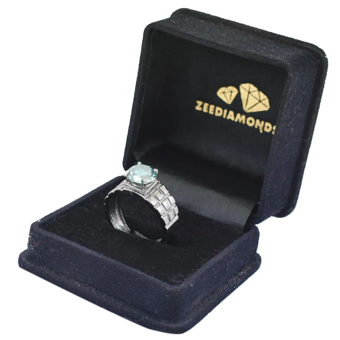 2.50 Ct Certified Blue Diamond Solitaire Men's Band Ring In Black Gold. Great Brilliance & Excellent Cut