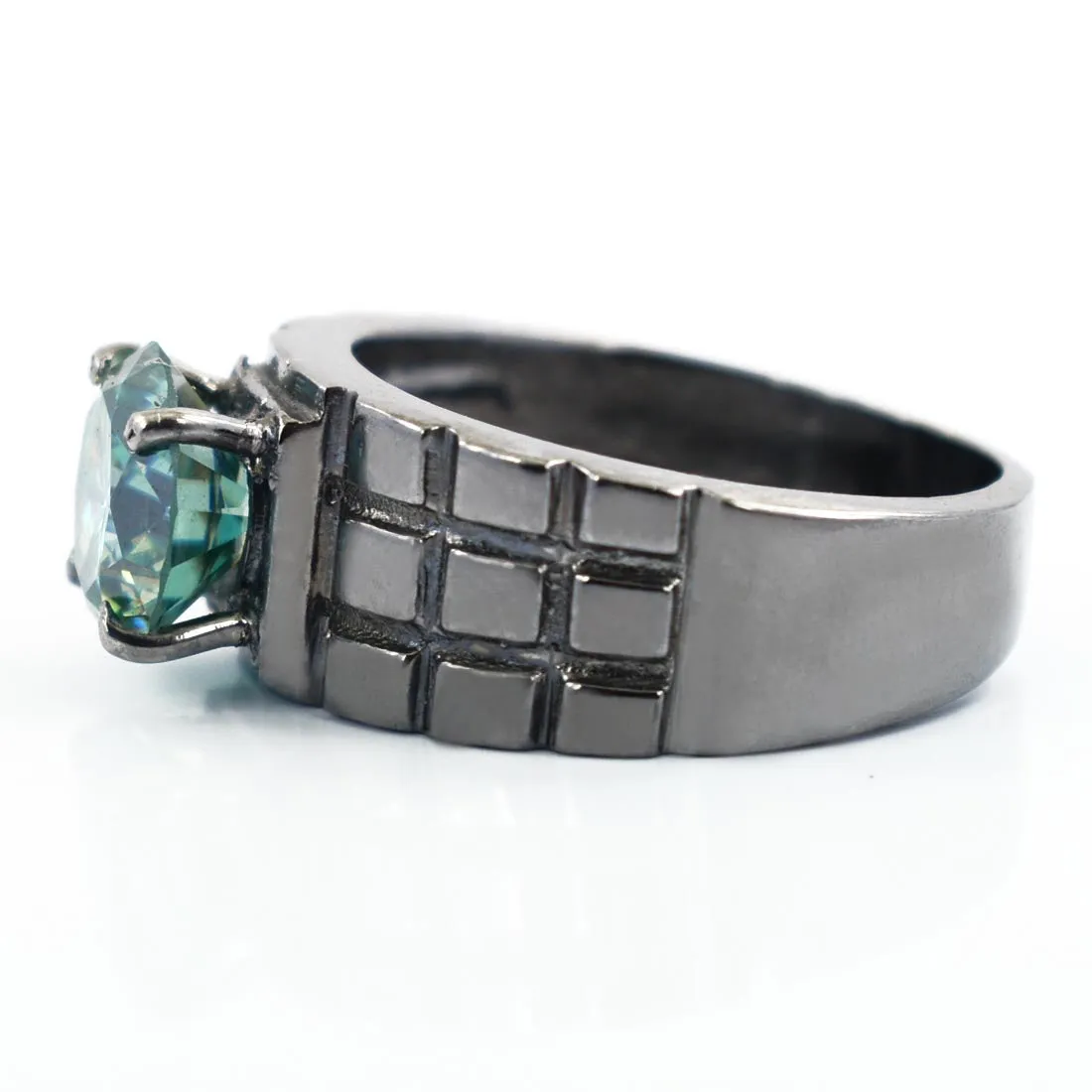 2.50 Ct Certified Blue Diamond Solitaire Men's Band Ring In Black Gold. Great Brilliance & Excellent Cut