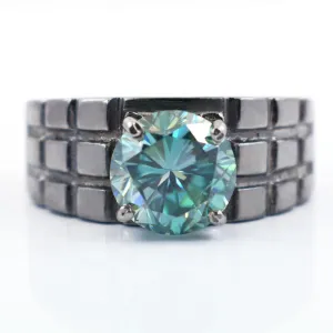 2.50 Ct Certified Blue Diamond Solitaire Men's Band Ring In Black Gold. Great Brilliance & Excellent Cut
