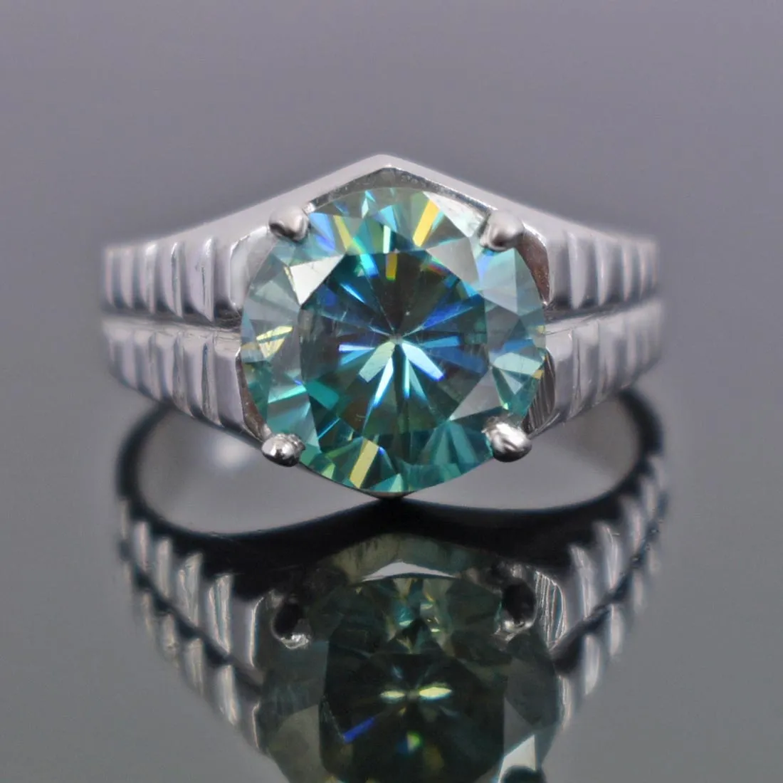 2.95 Ct Very Elegant Blue Diamond Solitaire Ring in White Finish, AAA Certified! Great Brilliance