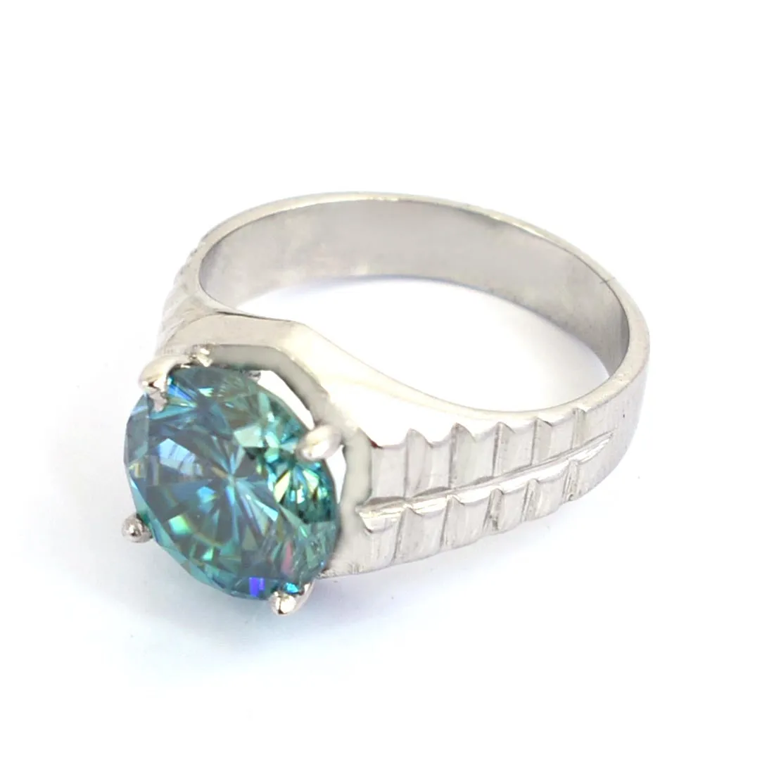2.95 Ct Very Elegant Blue Diamond Solitaire Ring in White Finish, AAA Certified! Great Brilliance