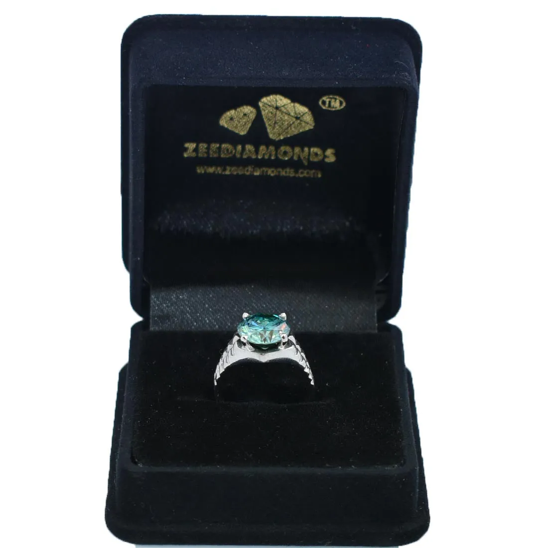 2.95 Ct Very Elegant Blue Diamond Solitaire Ring in White Finish, AAA Certified! Great Brilliance