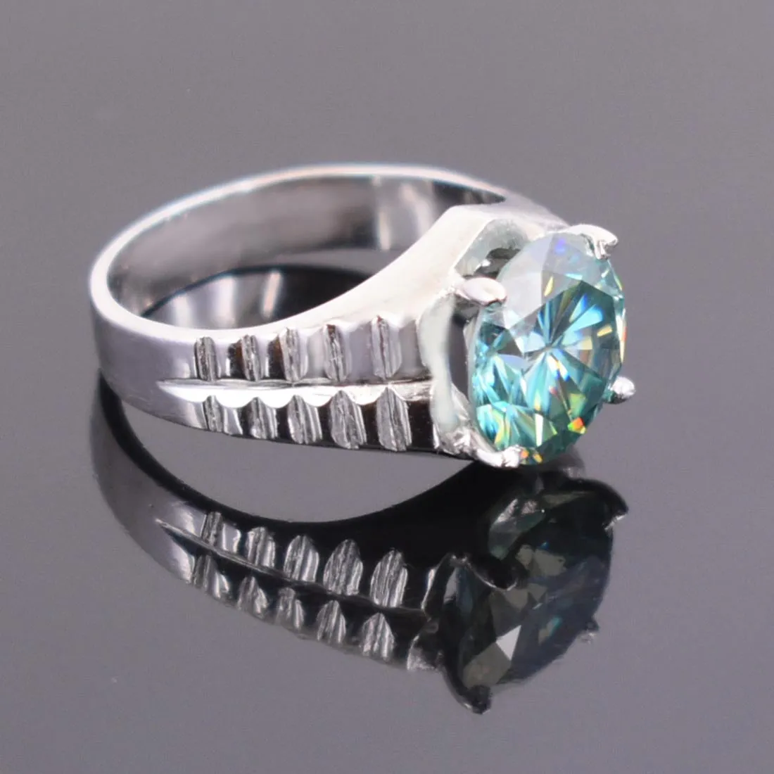 2.95 Ct Very Elegant Blue Diamond Solitaire Ring in White Finish, AAA Certified! Great Brilliance