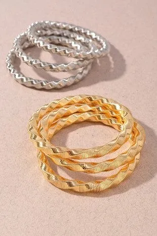 3 PC Twisted Omega Stretch Bracelet In Silver