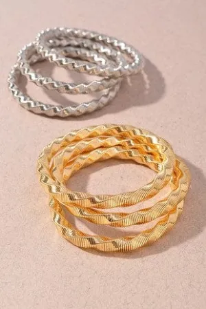 3 PC Twisted Omega Stretch Bracelet In Silver
