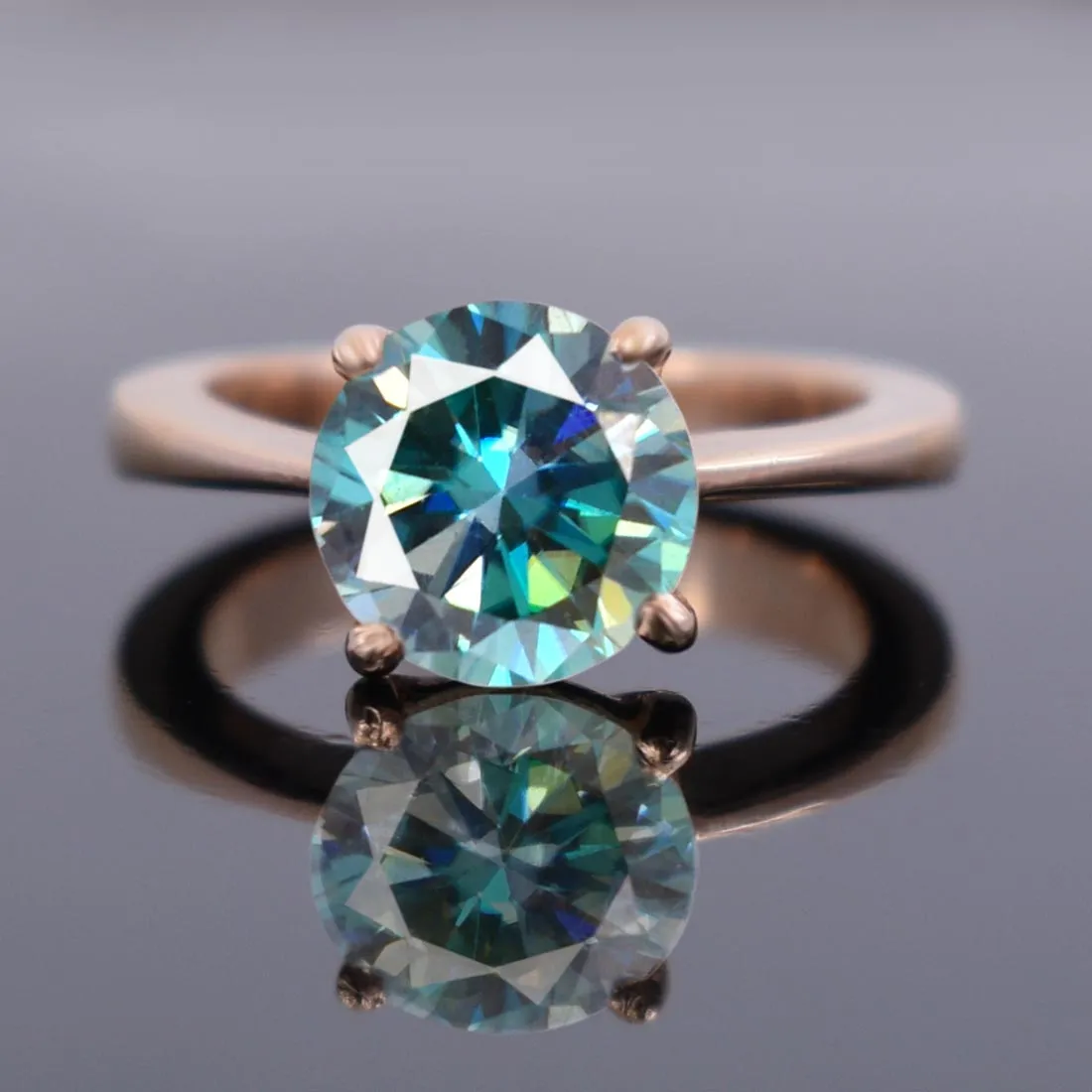 3.05 Ct AAA Certified Blue Diamond Solitaire Ring in Rose Gold Finish