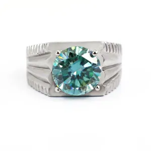 3.15 Ct AAA Certified Round Blue Diamond Solitaire Men's Ring. Ideal Gift for Anniversary, Birthday