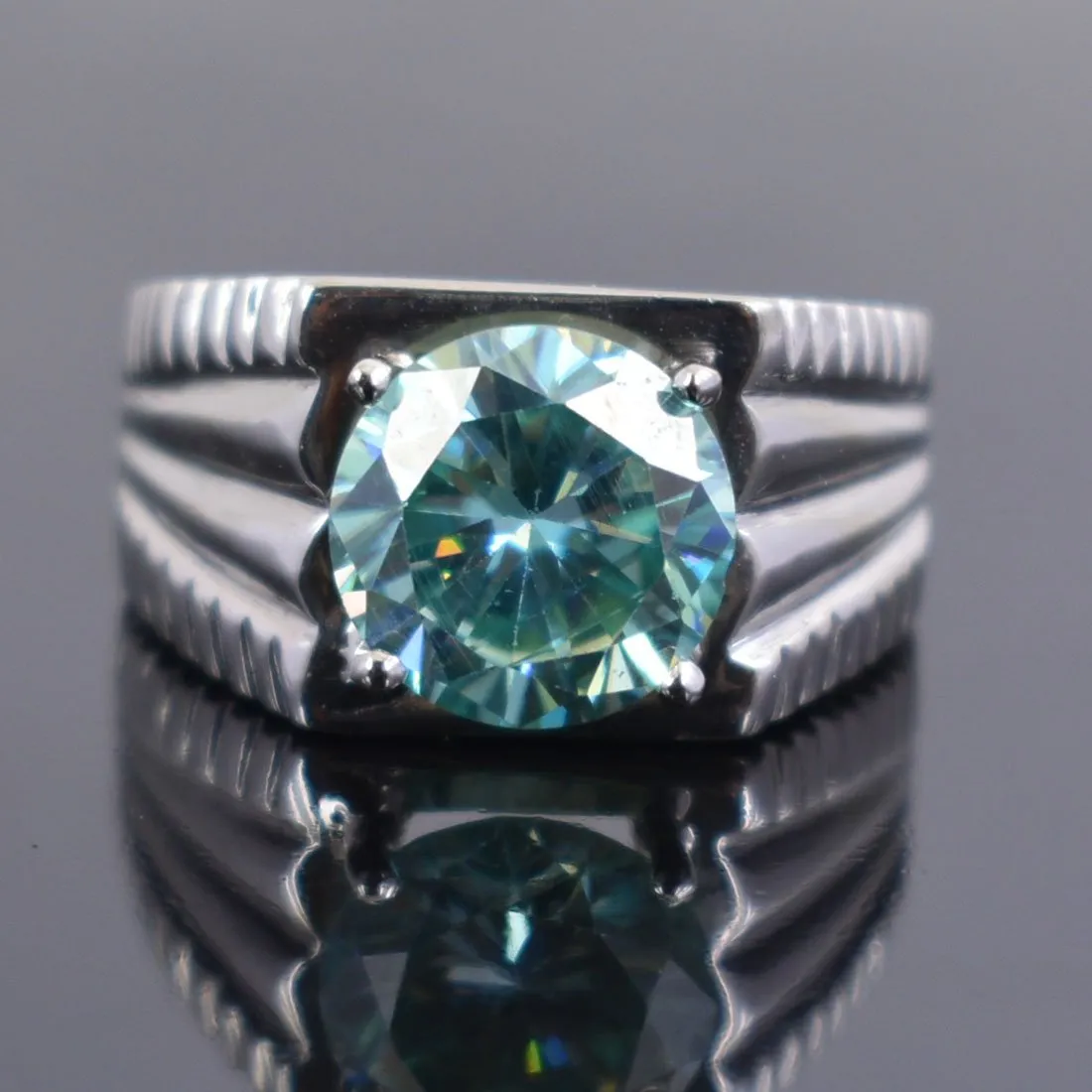 3.15 Ct AAA Certified Round Blue Diamond Solitaire Men's Ring. Ideal Gift for Anniversary, Birthday